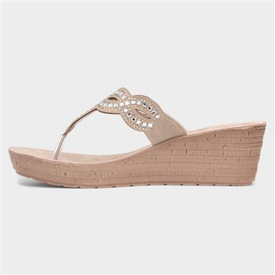 Ancona Womens Beige Wedge Sandal