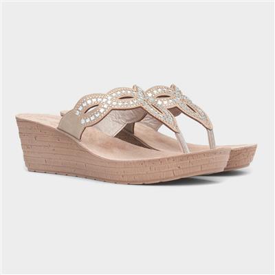 Ancona Womens Beige Wedge Sandal