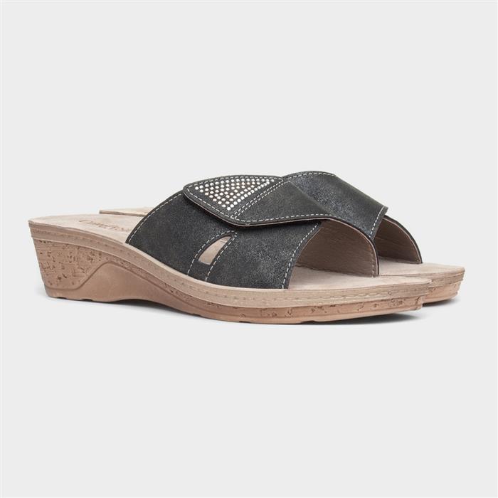 Nice Womens Black Wedge Mule Sandal