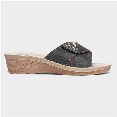 Nice Womens Black Wedge Mule Sandal