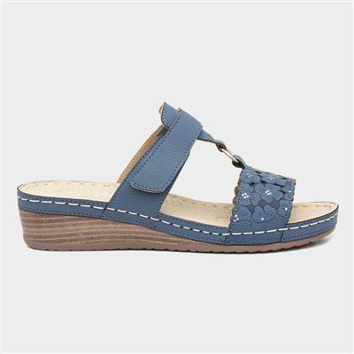 Womens Blue Wedge Easy Fasten Sandal