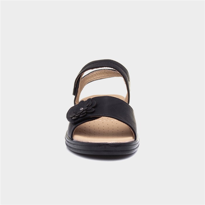 Womens Black Easy Fasten Flower Sandal