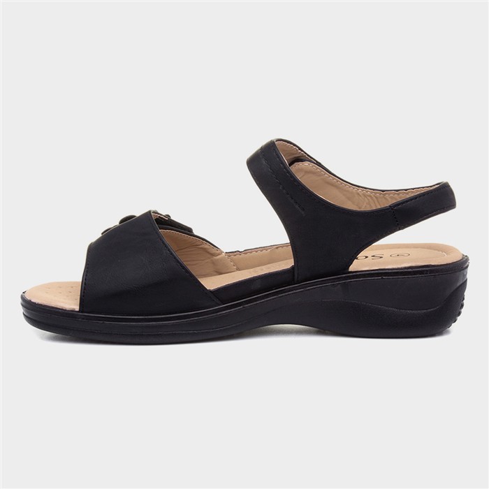 Womens Black Easy Fasten Flower Sandal