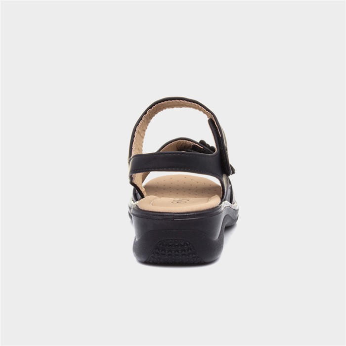 Womens Black Easy Fasten Flower Sandal