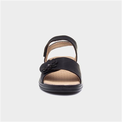 Womens Black Easy Fasten Flower Sandal