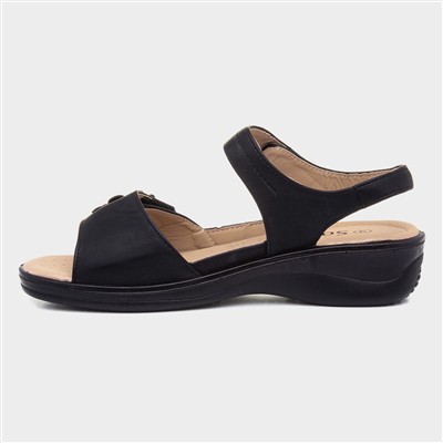 Womens Black Easy Fasten Flower Sandal