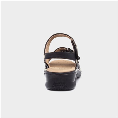 Womens Black Easy Fasten Flower Sandal