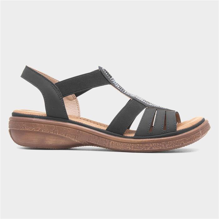 Womens Black Slip On Diamante Sandal