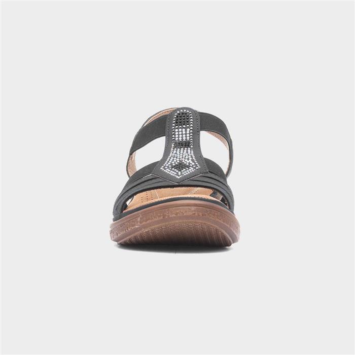 Womens Black Slip On Diamante Sandal