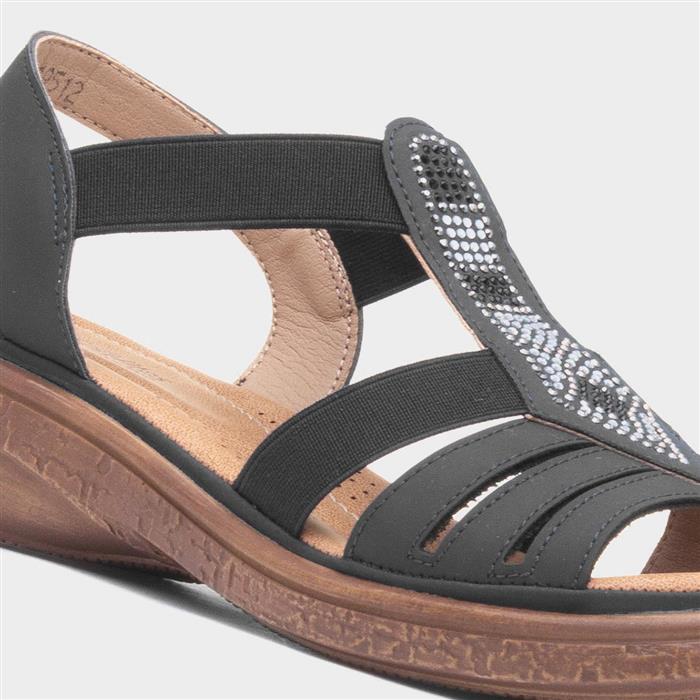 Womens Black Slip On Diamante Sandal