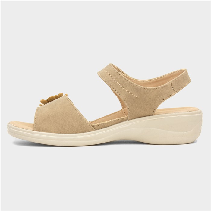 Womens Taupe Easy Fasten Flower Sandal