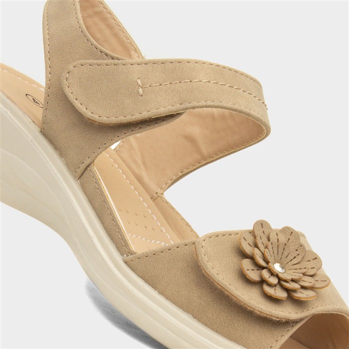 Womens Taupe Easy Fasten Flower Sandal