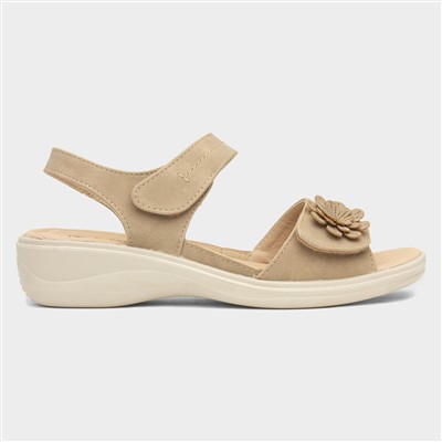 Womens Taupe Easy Fasten Flower Sandal