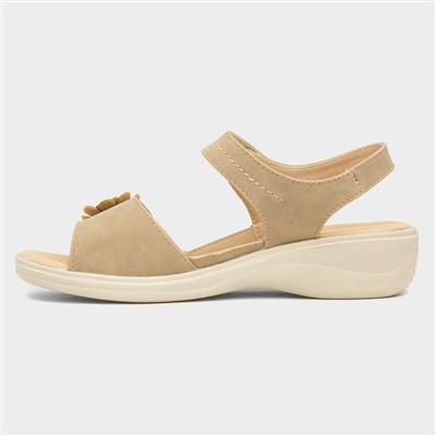 Womens Taupe Easy Fasten Flower Sandal