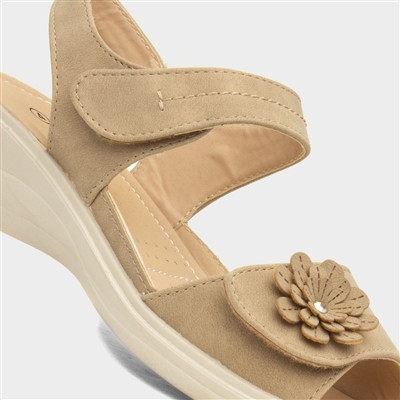 Womens Taupe Easy Fasten Flower Sandal