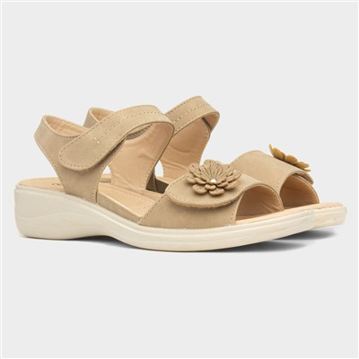 Womens Taupe Easy Fasten Flower Sandal