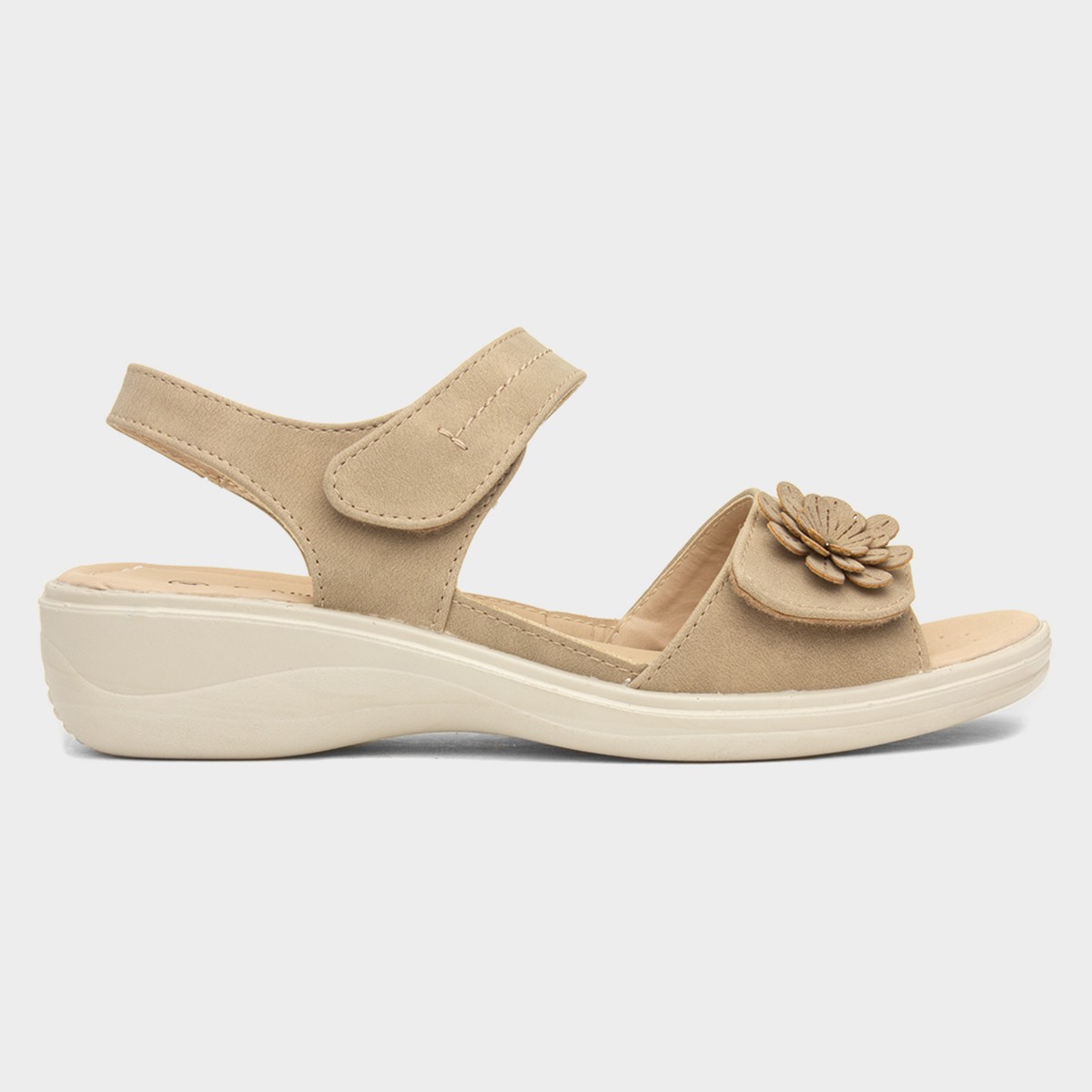 Womens Taupe Easy Fasten Flower Sandal
