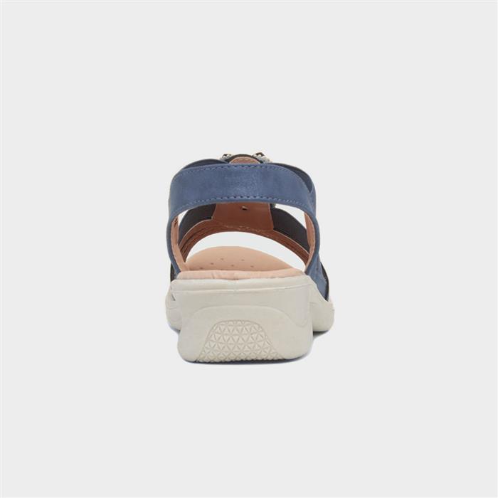Womens Blue Wedge Flower Slip On Sandal