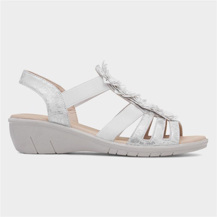 Womens White Wedge Slip On Flower Sandal