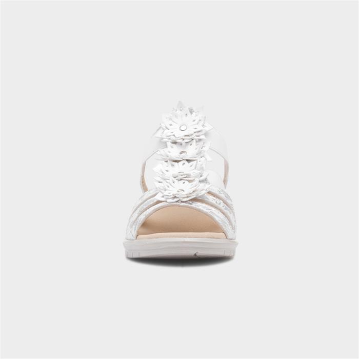 Womens White Wedge Slip On Flower Sandal