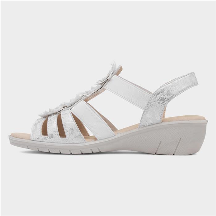 Womens White Wedge Slip On Flower Sandal