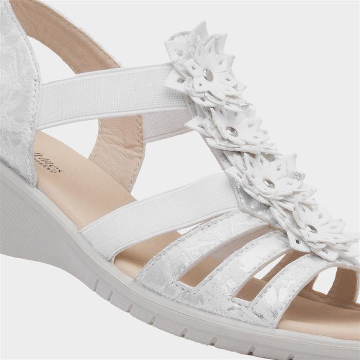 Womens White Wedge Slip On Flower Sandal