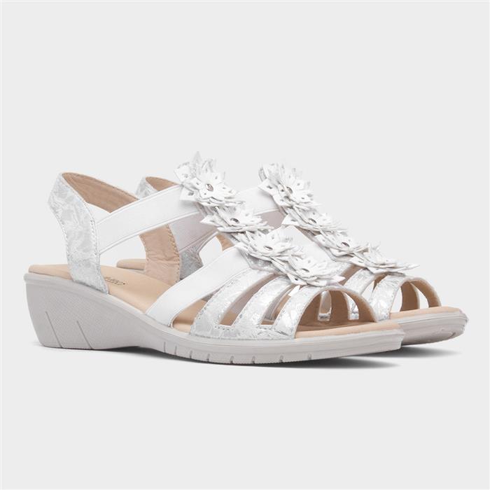 Womens White Wedge Slip On Flower Sandal