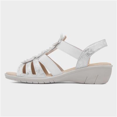 Womens White Wedge Flower Sandal