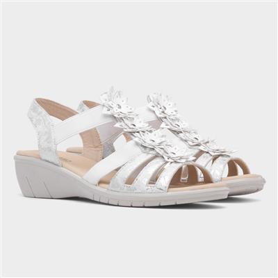 Womens White Wedge Flower Sandal