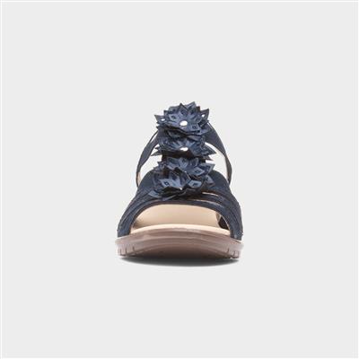 Womens Navy Wedge Flower Sandal