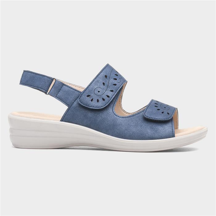Womens Blue Easy Fasten Wedge Sandals