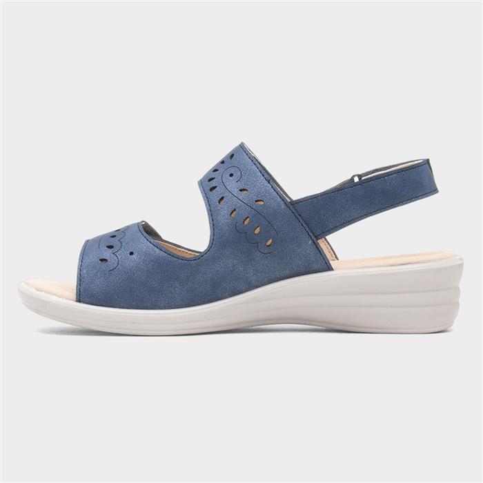 Womens Blue Easy Fasten Wedge Sandals