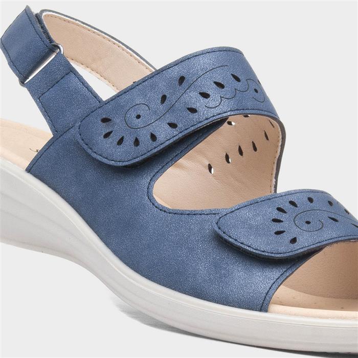 Womens Blue Easy Fasten Wedge Sandals