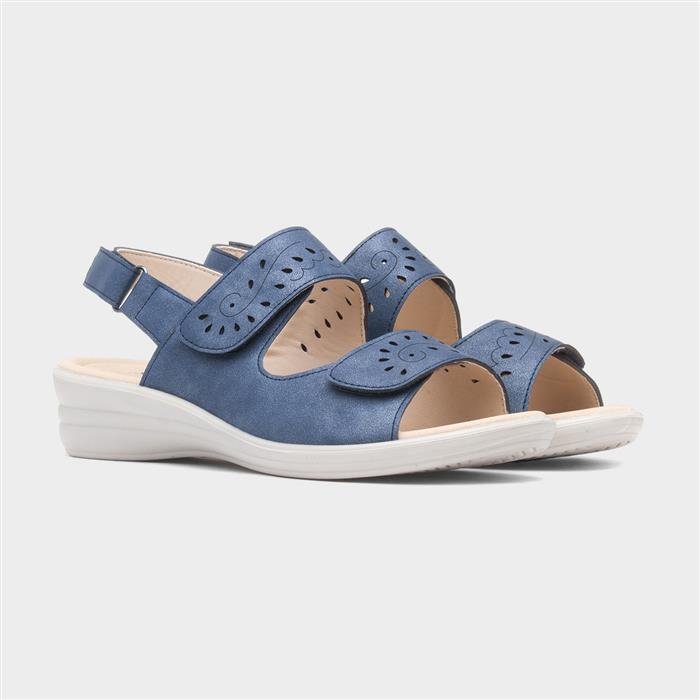 Womens Blue Easy Fasten Wedge Sandals