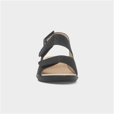 Womens Black Easy Fasten Wedge Sandal