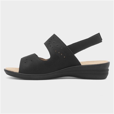 Womens Black Easy Fasten Wedge Sandal