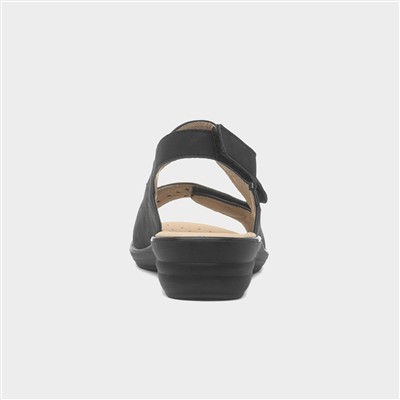 Womens Black Easy Fasten Wedge Sandal