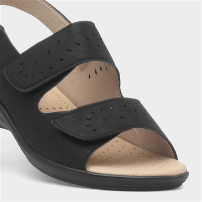 Womens Black Easy Fasten Wedge Sandal