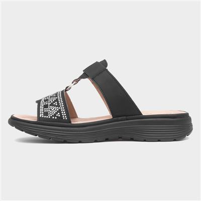Womens Black Diamante Mule Sandal