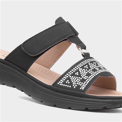 Womens Black Diamante Mule Sandal