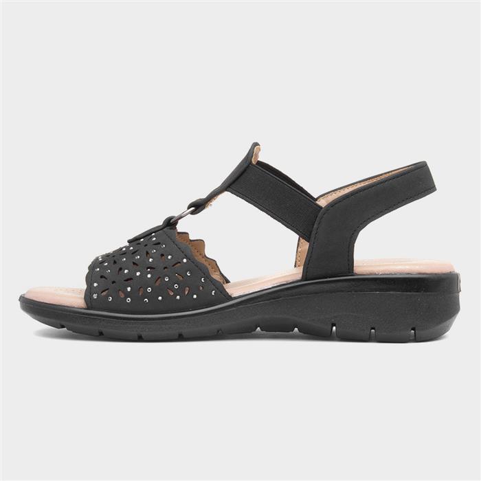 Womens Black Slip On Diamante Sandals