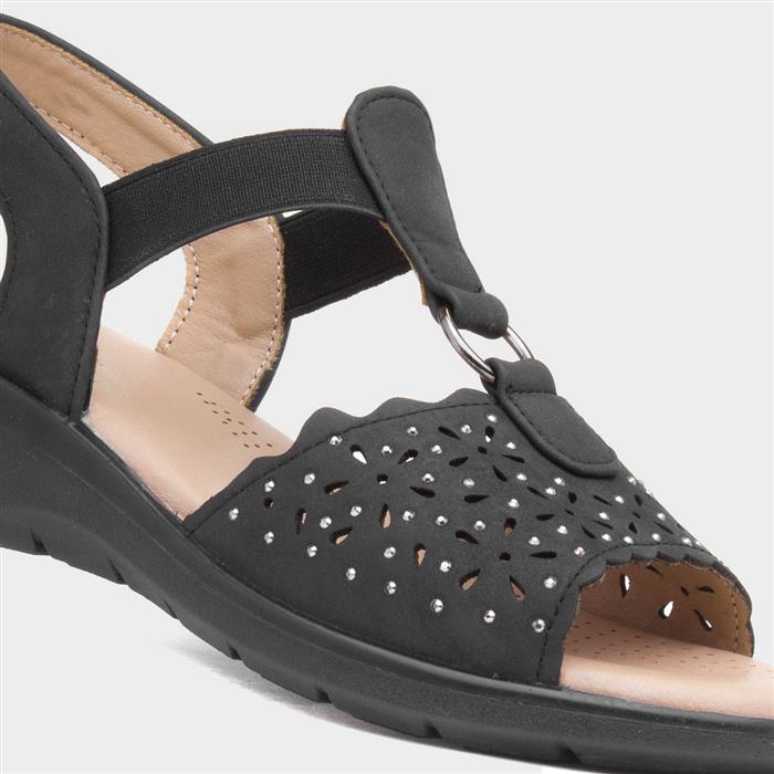 Womens Black Slip On Diamante Sandals