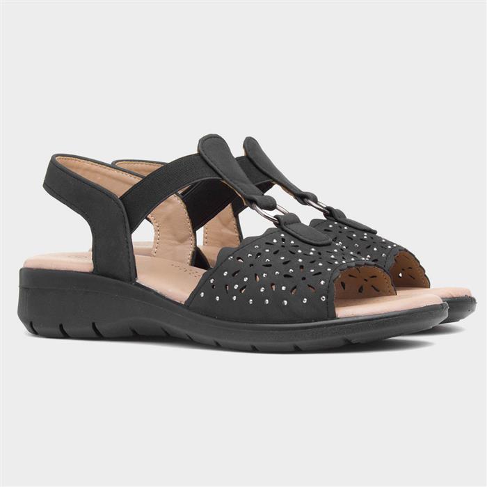 Womens Black Slip On Diamante Sandals