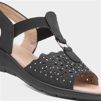 Womens Black Diamante Sandal