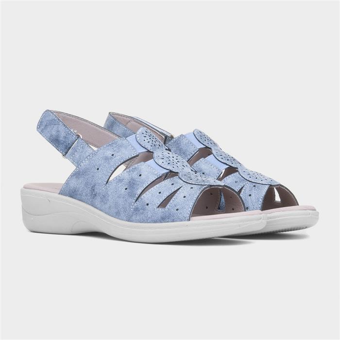 Womens Blue Slingback Wedge Sandal