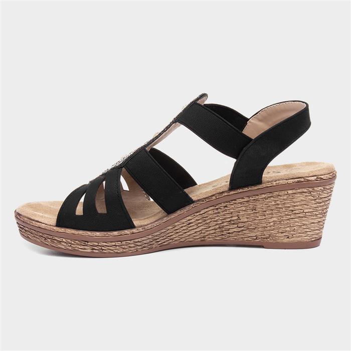 Womens Black Slip On Wedge Sandal