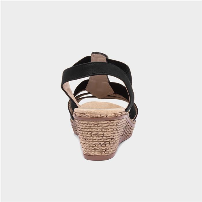 Womens Black Slip On Wedge Sandal