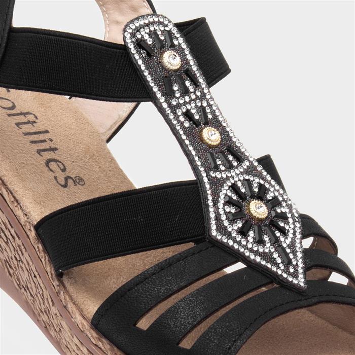 Womens Black Slip On Wedge Sandal
