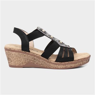 Sharon Womens Black Slip On Wedge Sandal