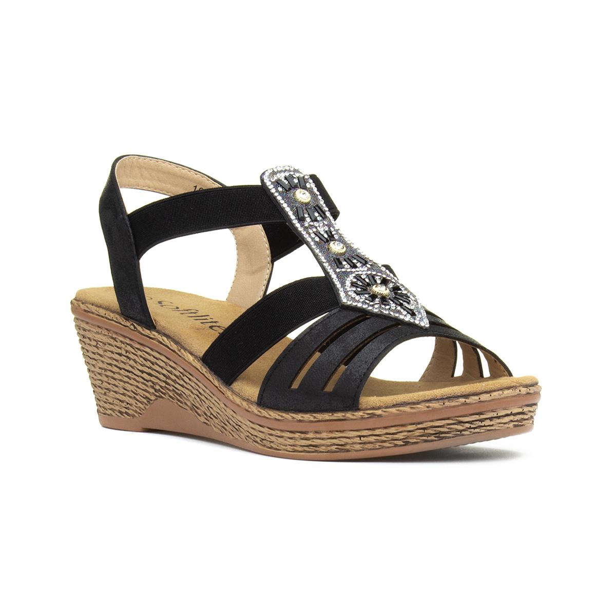 Softlites Womens Black Slip On Wedge Sandal19576 Shoe Zone